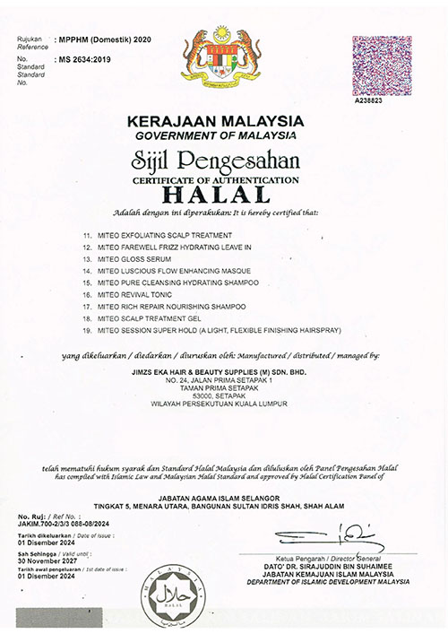 Sijil Halal JAKIM Miteo produk rambut