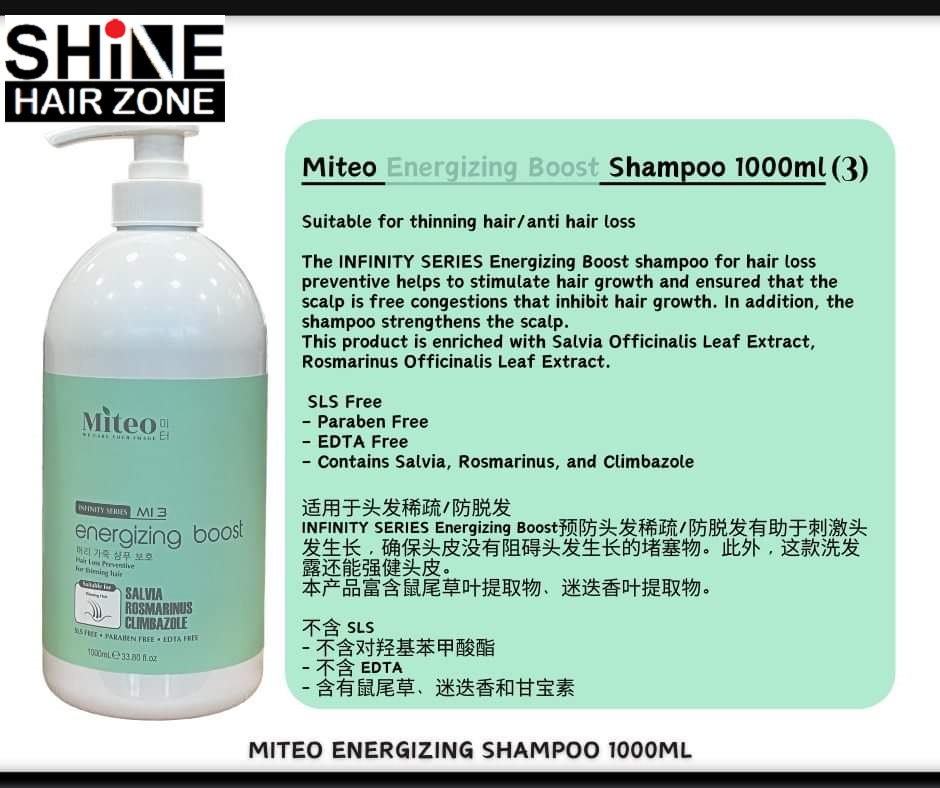 Miteo Energizing Boost Shampoo 1 liter untuk rambut gugur