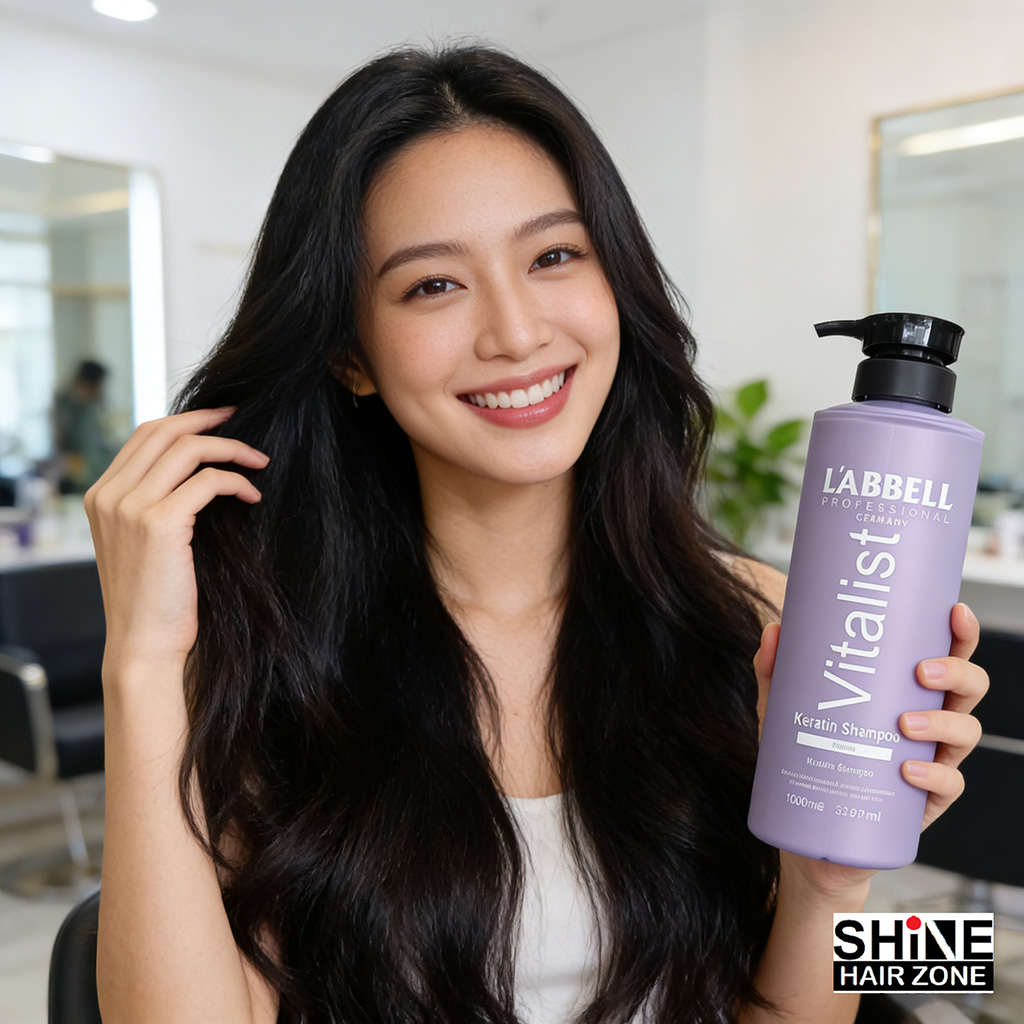 Model wanita Malaysia rambut sihat bersinar selepas guna Labbell Keratin Shampoo Treatment