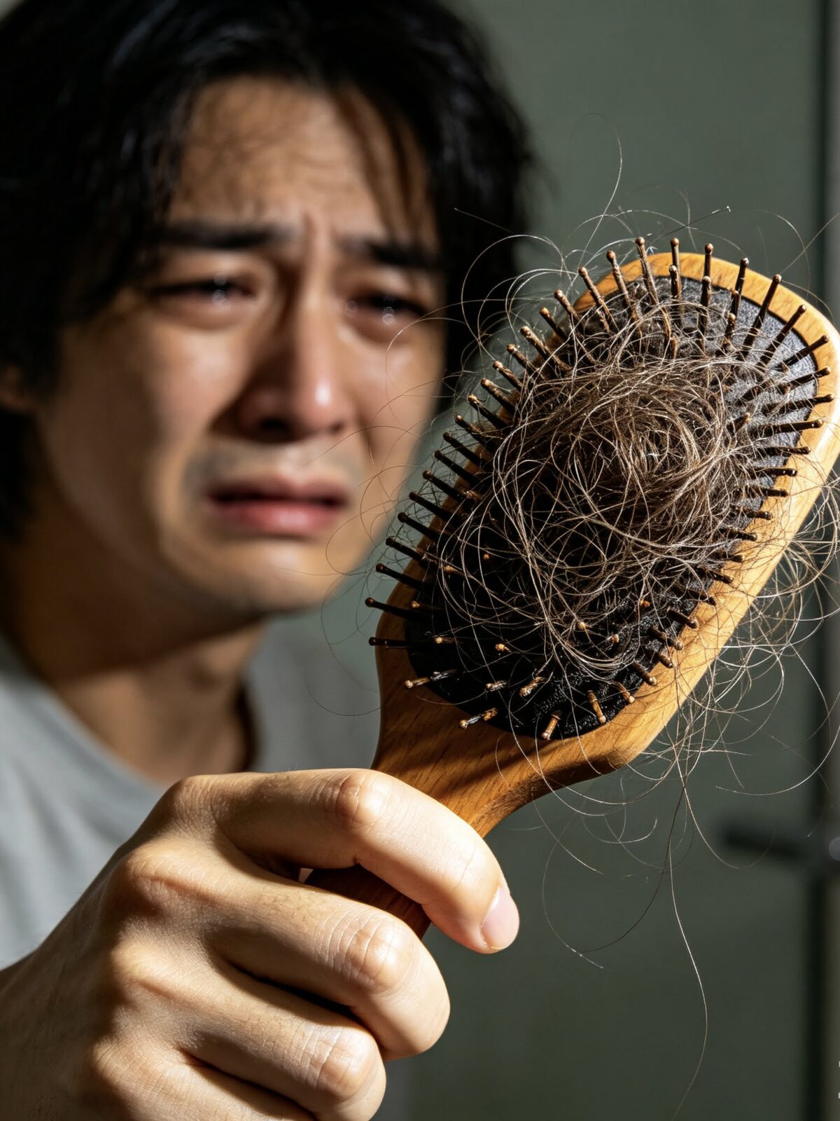 brush showing man hair drop    