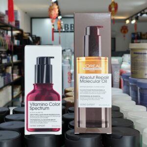 L'Oréal Professionnel Serie Expert professional hair care — Absolut Repair Molecular Bi-Phase Oil 90ml and Vitamino Color Spectrum Glass Shine Serum 50ml, supplied by Shine Hair Zone Malaysia