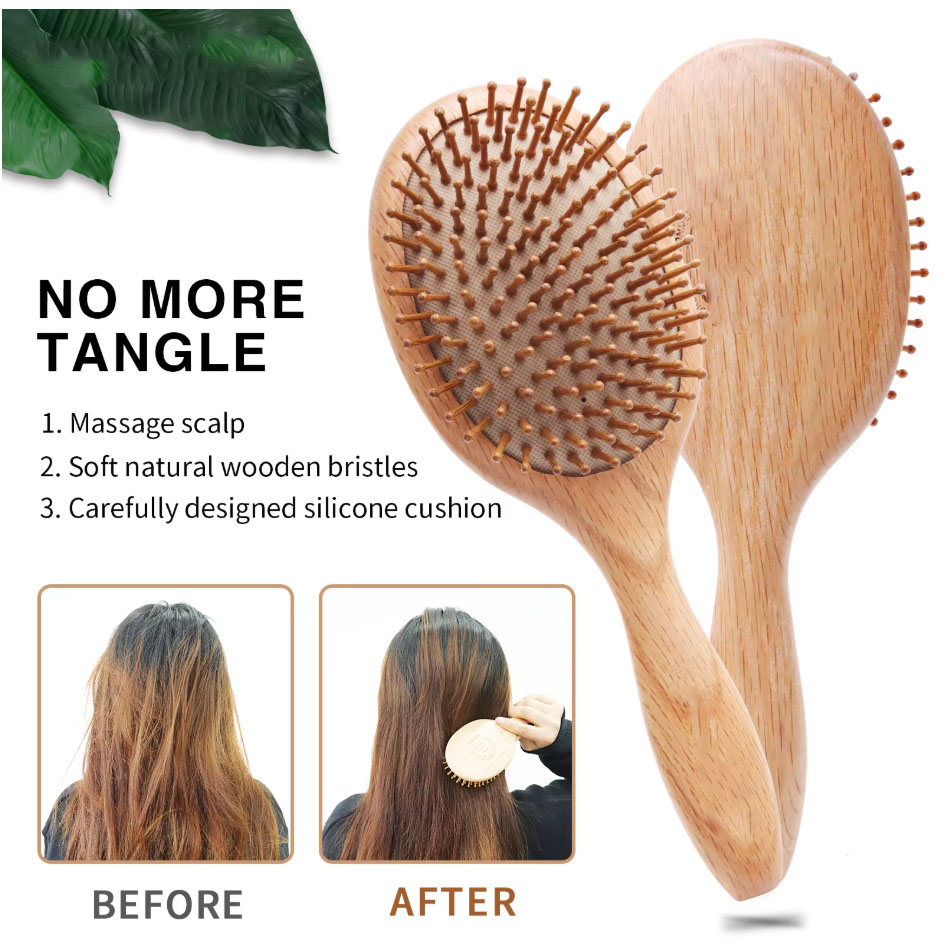 Oak Wood Comb Professional Healthy Paddle Cushion Hair Loss Massage Brush Scalp Hair Care