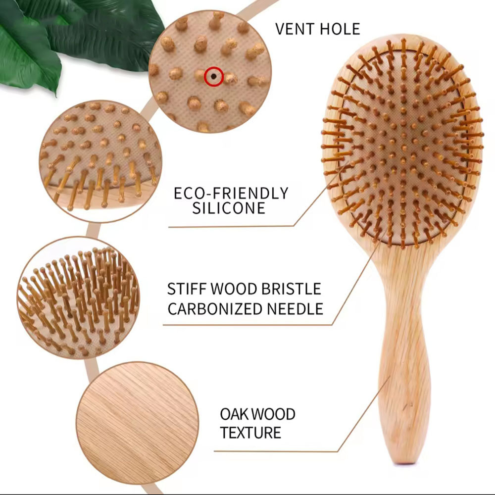 Oak Wood Comb Professional Healthy Paddle Cushion Hair Loss Massage Brush Scalp Hair Care – view 2