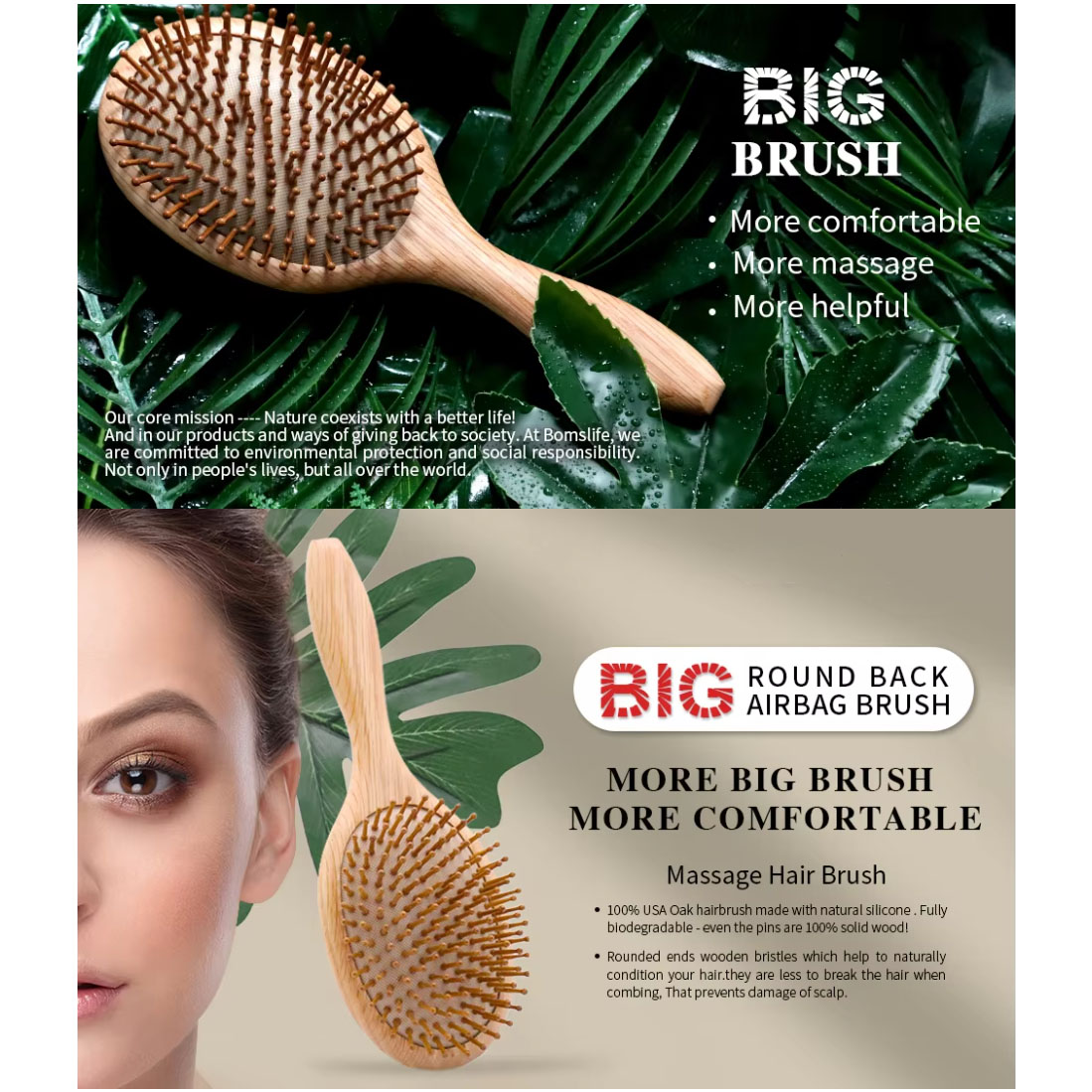 Oak Wood Comb Professional Healthy Paddle Cushion Hair Loss Massage Brush Scalp Hair Care – view 6